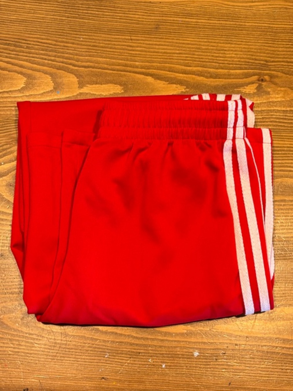 Red wide leg lounge pants with White Stripes